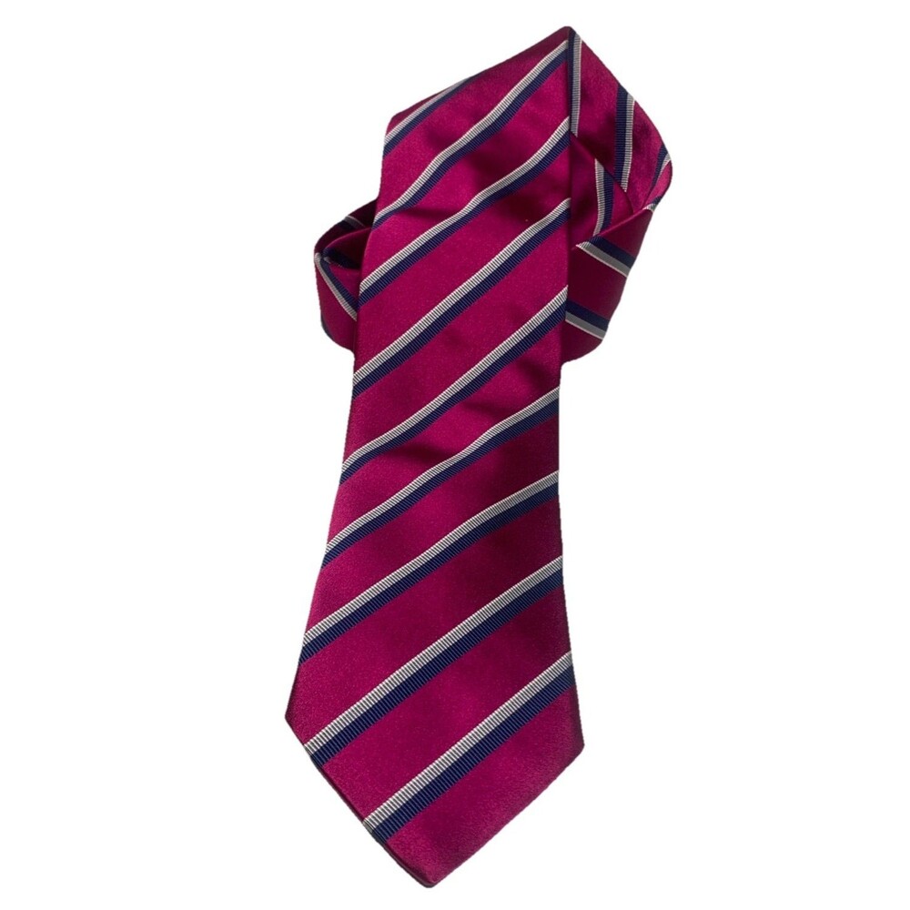 Charles Tyrwhitt Silk Cotton Tie Pink Striped Italy Designer 58”X3.25” Business